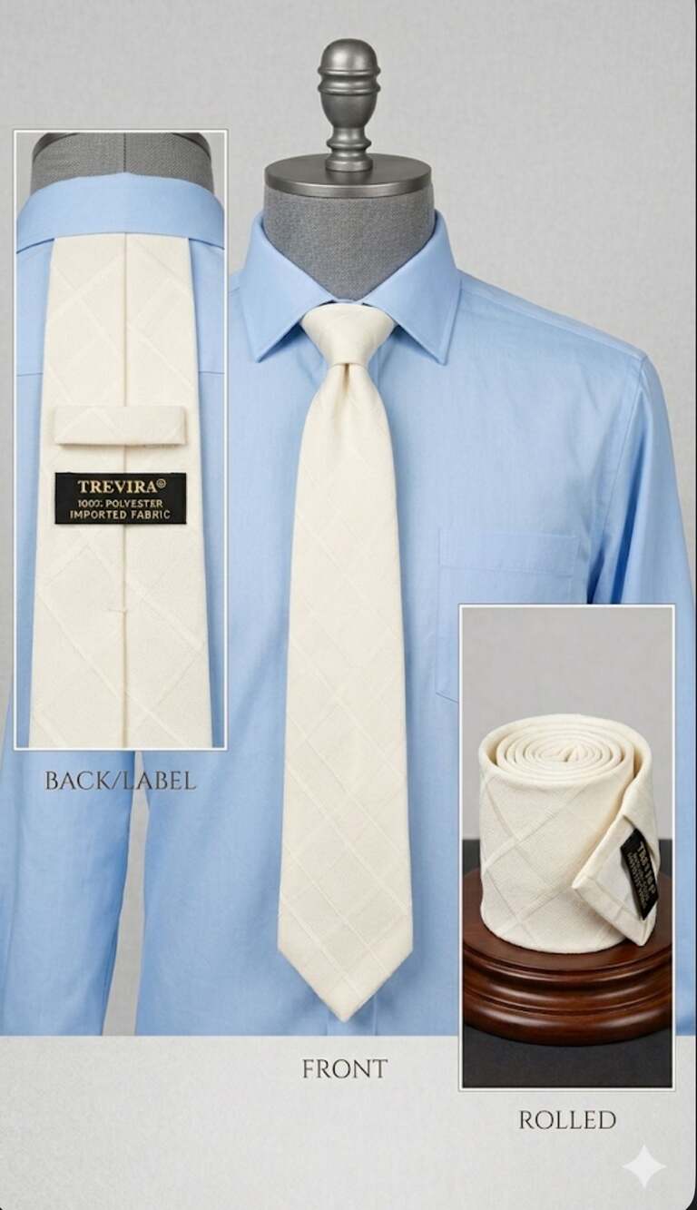 Trevira Cream Textured Grid Pattern Necktie